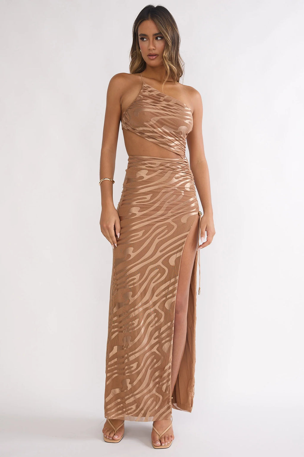Kyma One-Shoulder Cut-Out Maxi Dress Mocha