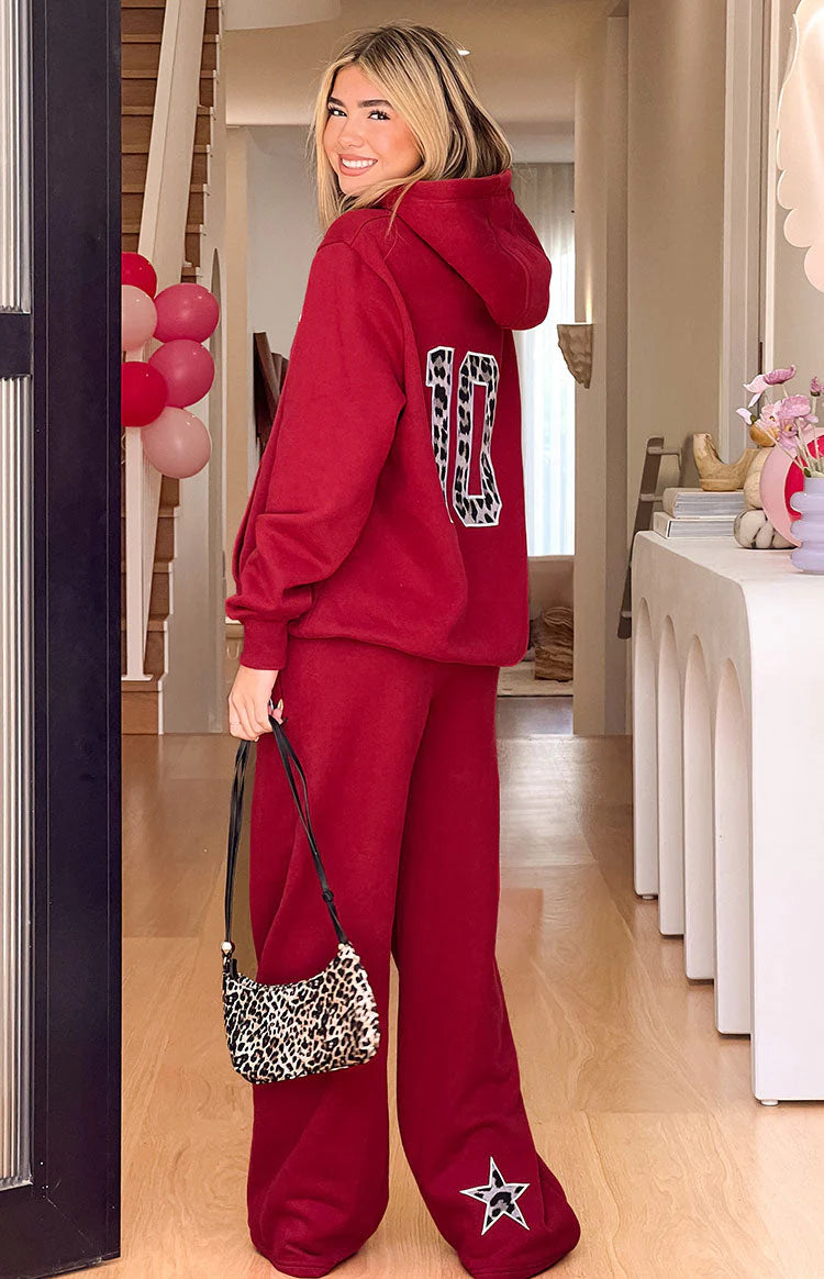 Beginning Burgundy Leopard Star Hoodie