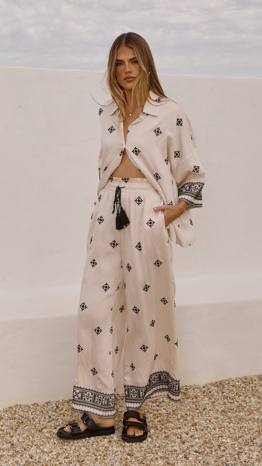Deni Pants - Beige/Black
