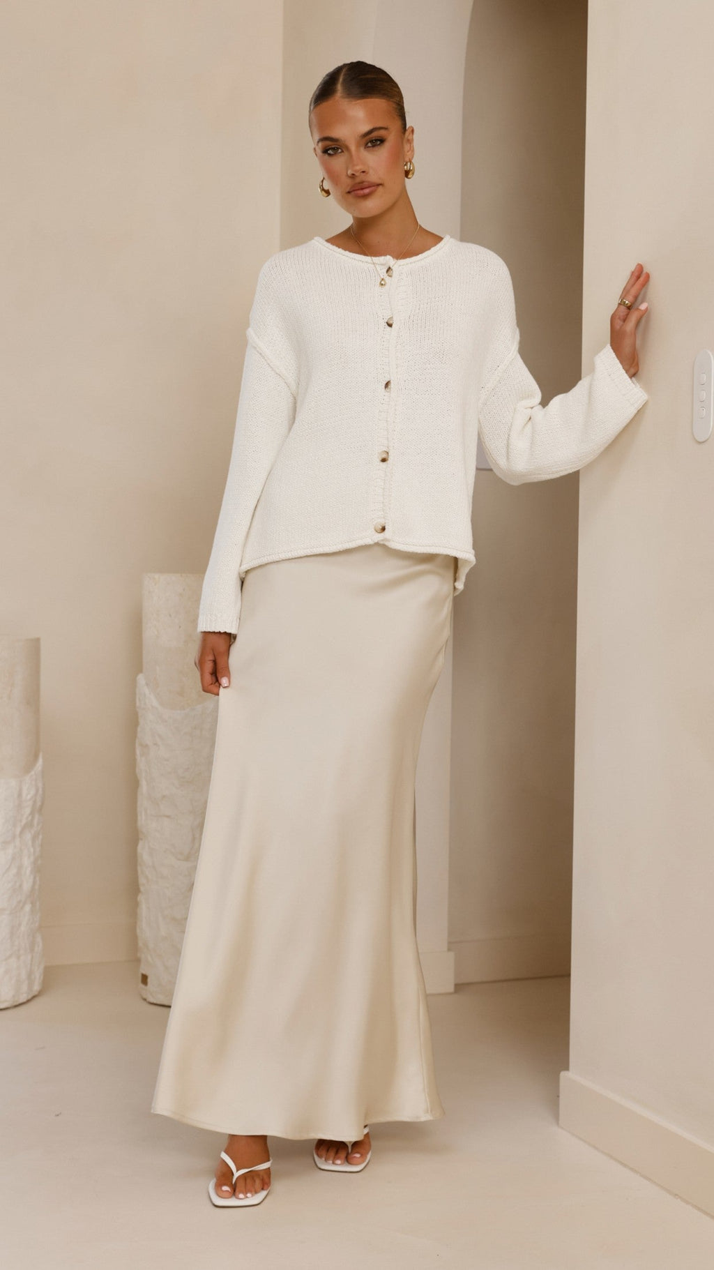 Darina Bias Cut Maxi Skirt - Champagne