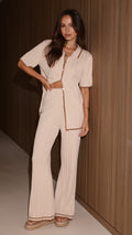 Shaylie Wide Leg Pants - Beige