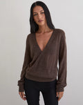 Saroya Plunge Wrap Top in Knit Dark Chocolate
