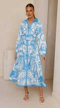 Madeline Long Sleeve Midi Dress - Portofino Azure