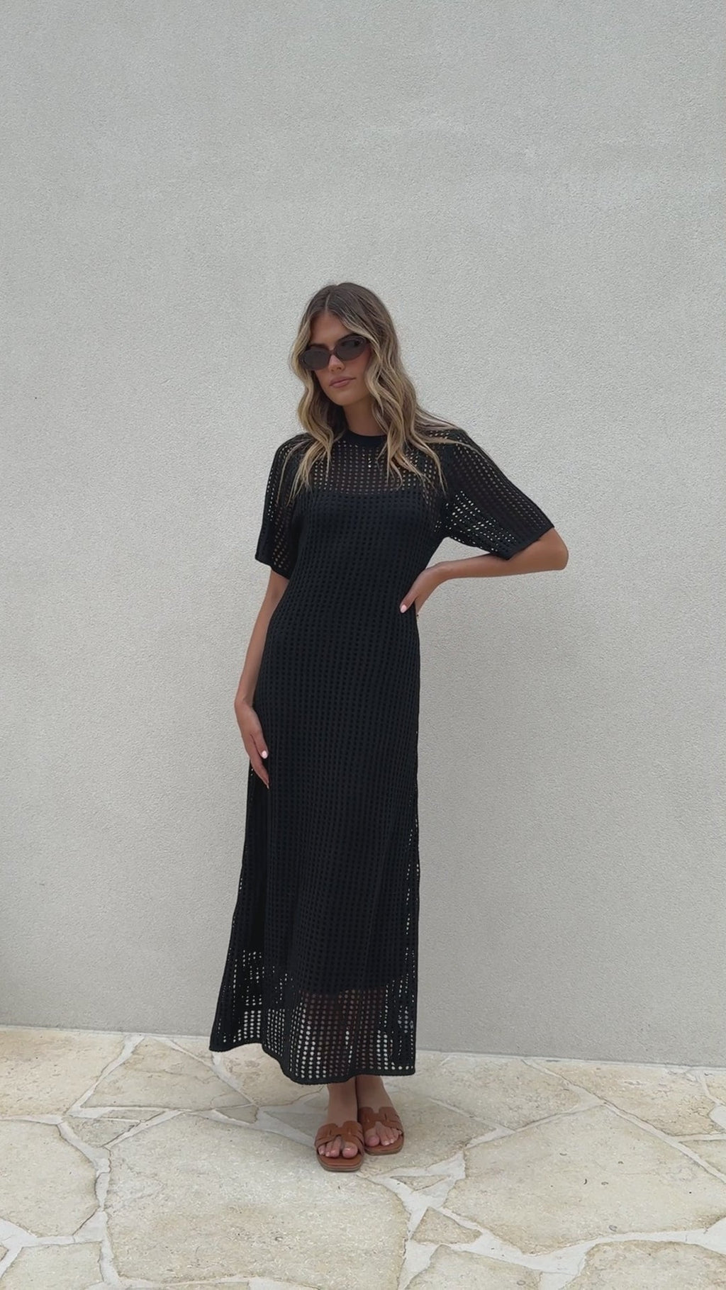 Saisha Crochet Maxi Dress - Black