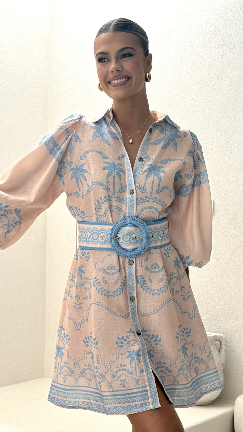 Xander Long Sleeve Mini Dress - Blue