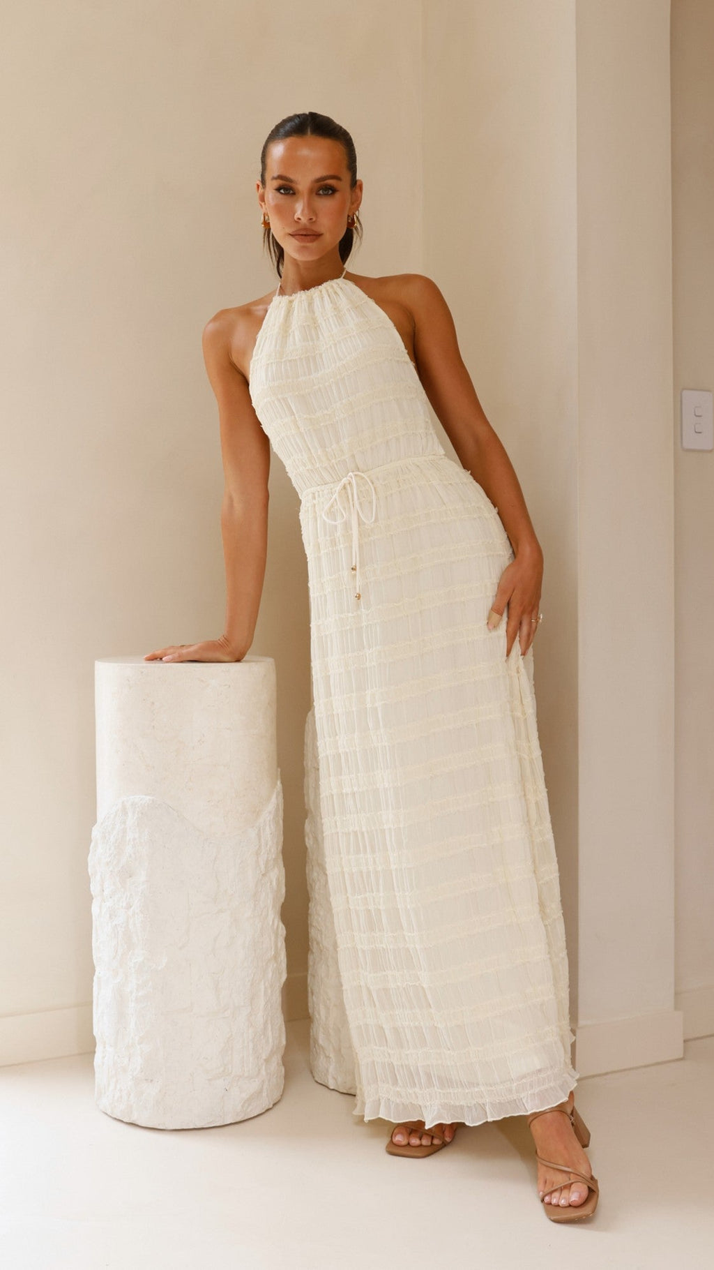 Melanie Halter Neck Maxi Dress - Cream