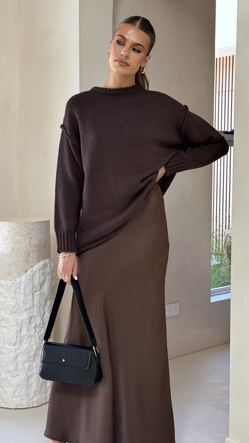 Darina Bias Cut Maxi Skirt - Chocolate