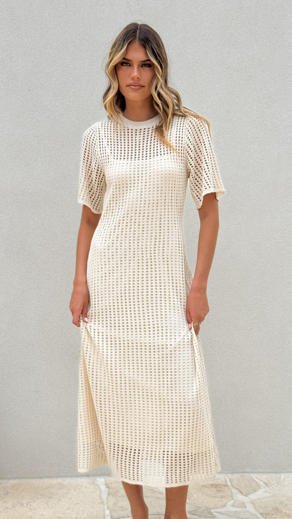 Saisha Crochet Maxi Dress - Beige