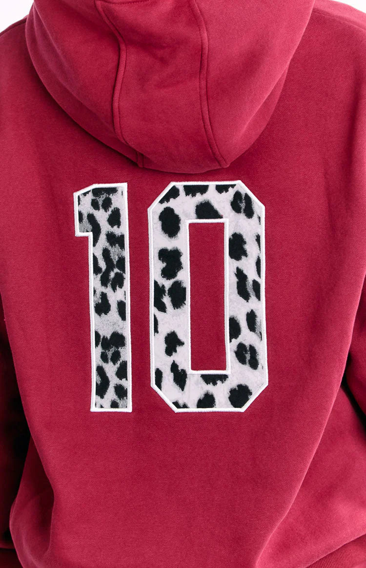 Beginning Burgundy Leopard Star Hoodie