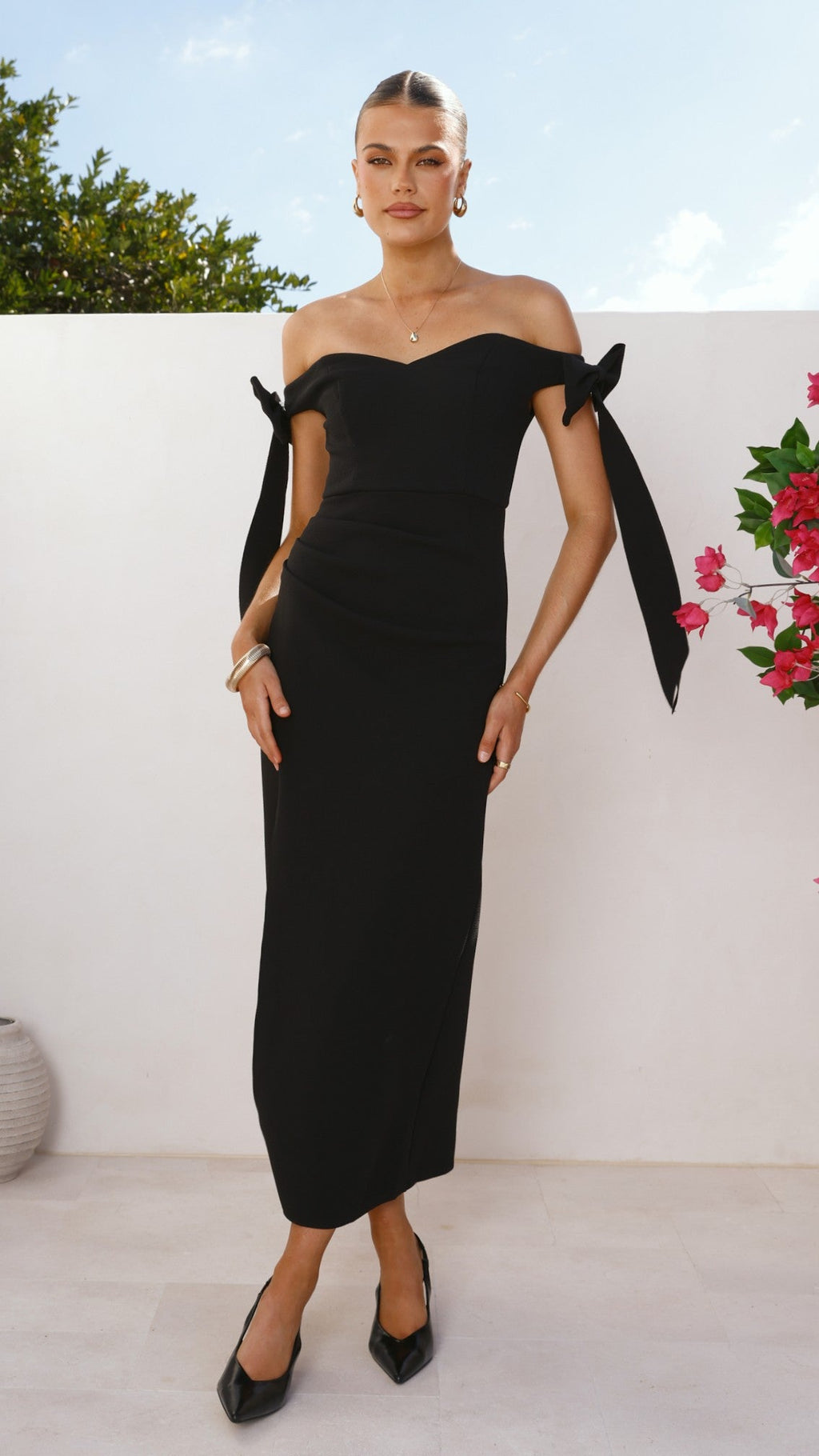 Zylah Off Shoulder Midi Dress - Black