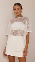 Zebia Sheer Sequin Lace Top - White