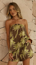 Calliope Strapless Top and Shorts Set - Brown/Green Palm