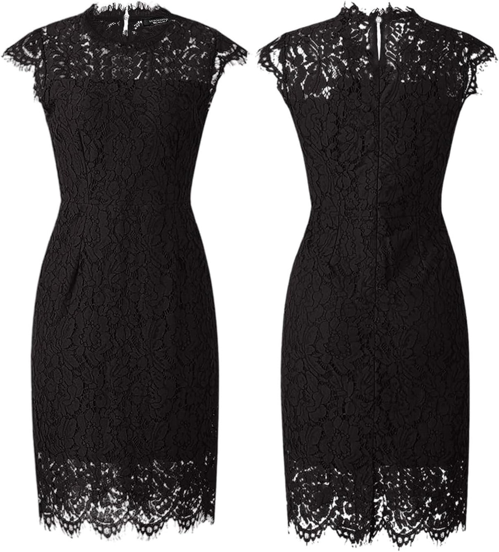 MEROKEETY Sleeveless Lace Floral Elegant Cocktail Dress