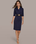 Donna Karan New York Women's 3/4-Sleeve Belted Sheath Dress