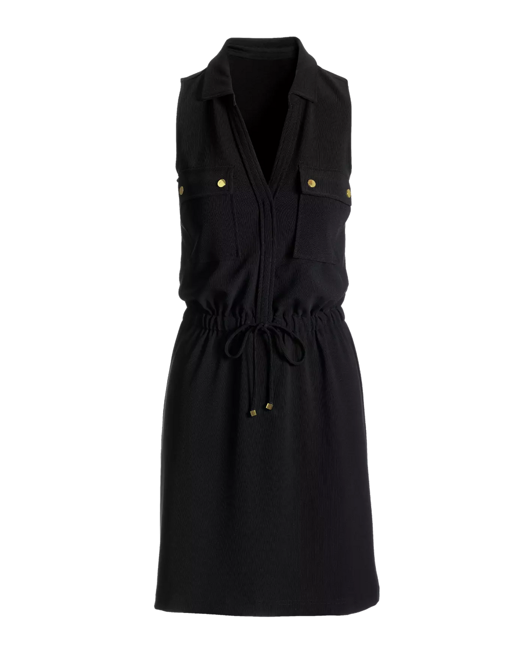 Beyond Travel Chic Drawstring Utility Dress Jet Black