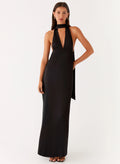 Alicia Satin Halter Maxi Dress - Black