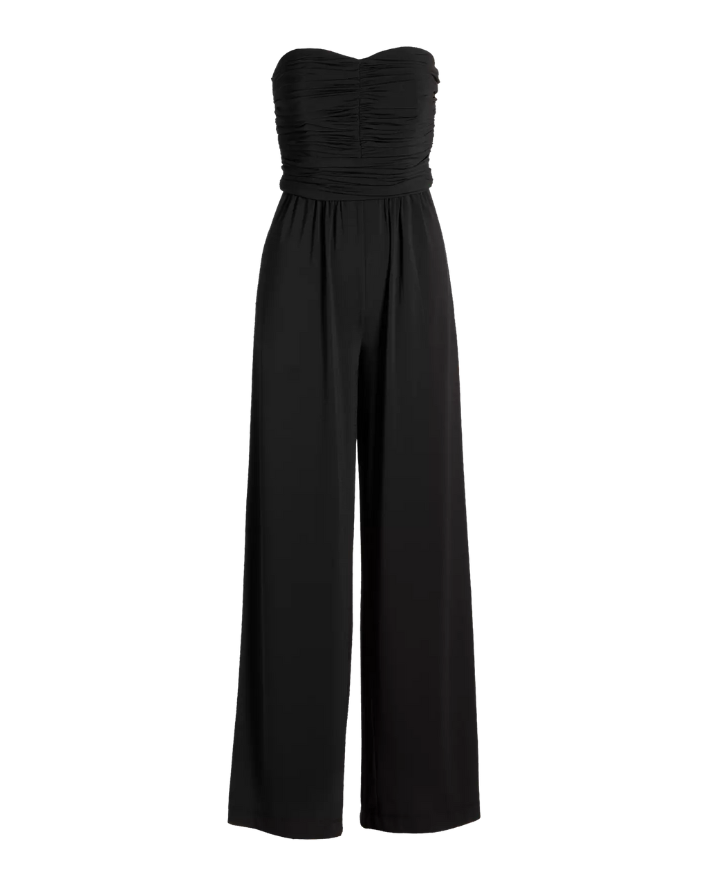 Strapless Ruched Wide Leg Knit Jumpsuit Black