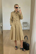 Heavy Cotton Midi Cargo Shirt Dress