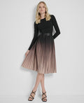 DKNY Women's Ombré Sunburst Pleat-Skirt Long-Sleeve Midi Dress