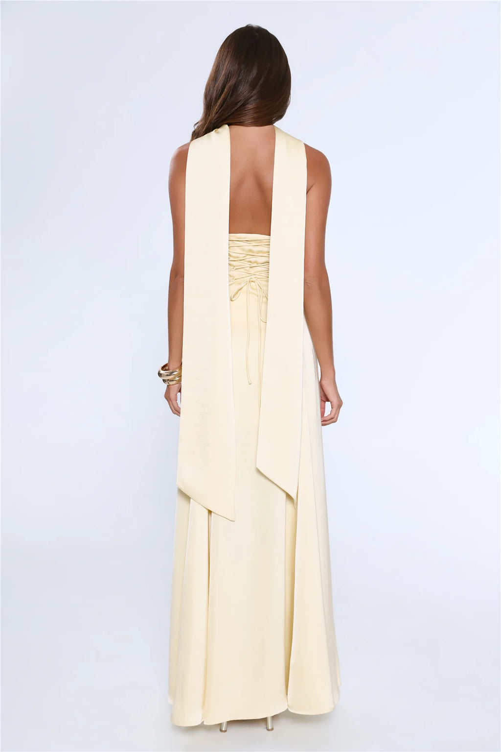 Satin Tempt Strapless Maxi Dress Lemon