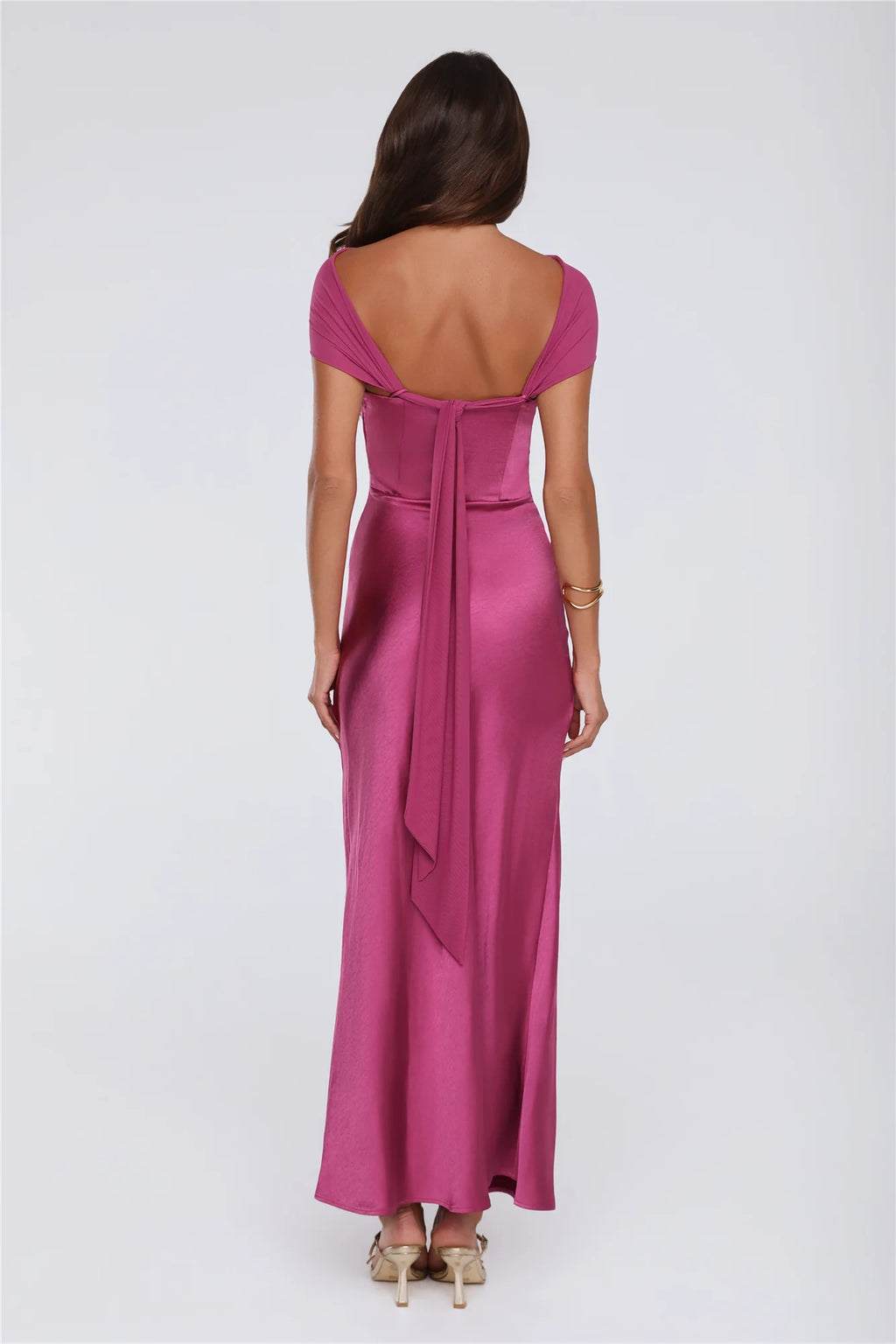 Starry Enchant Satin Strapless Maxi Dress Magenta